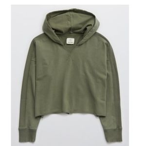 Aerie OFFLINE Raw Cut Hoodie Olive Fun XS Cropped Lightweight Hoodie